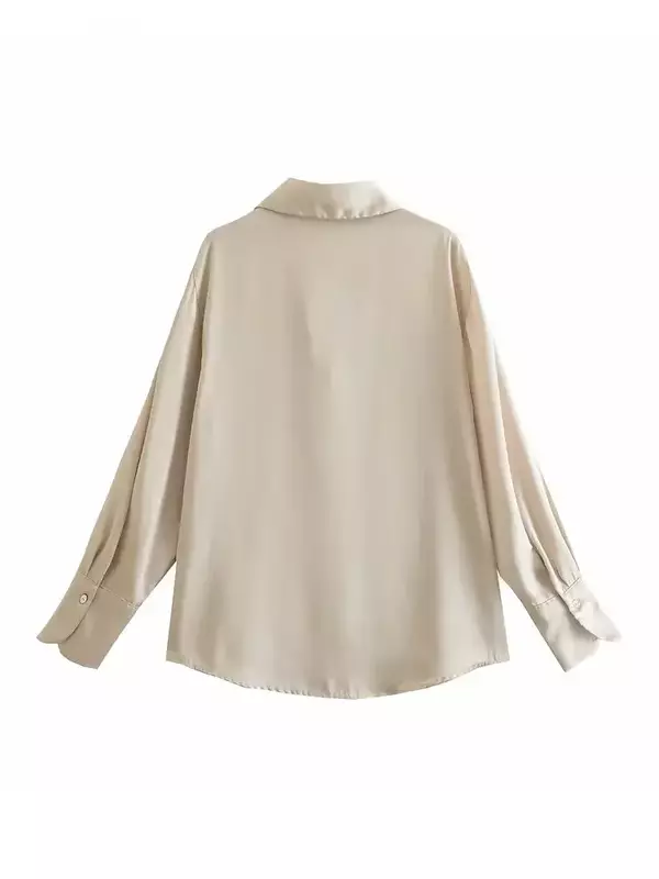 Blusa de satén Multicolor para mujer, camisa de manga larga con botones, textura de seda, para primavera, 2023