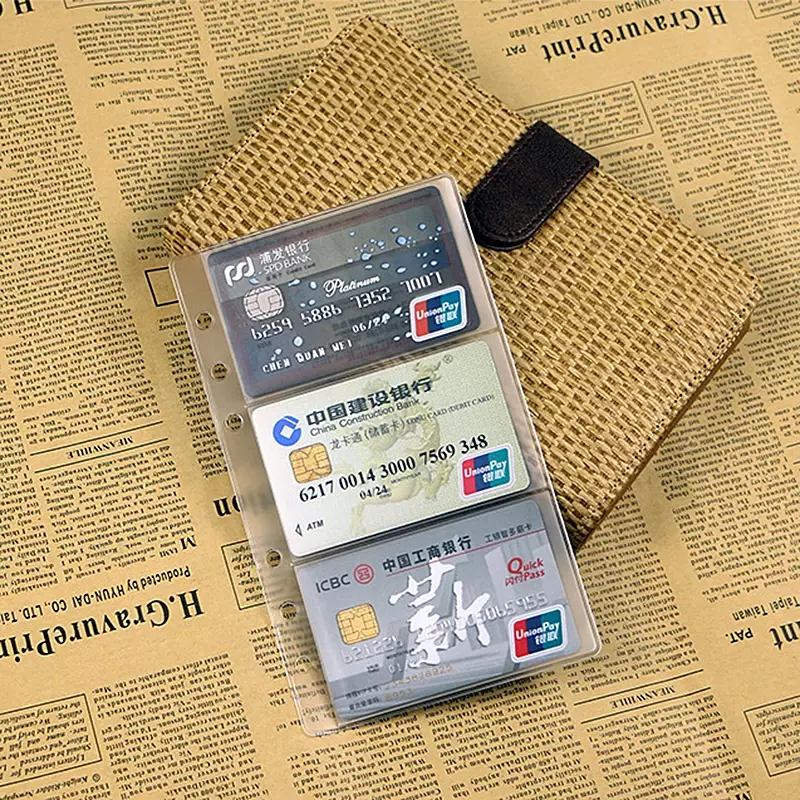 A6 PVC Zipper Pouch Standard 6 Holes Transparent Bag Card Bills Bags Loose Leaf Storage Organizer Plastic Card Holder Pockets