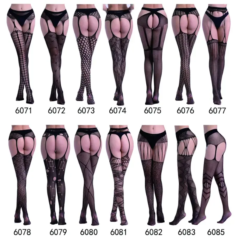Hot Sexy Erotic Lingerie See Through Open Crotch Pantyhose Tights Women Fishnet Mesh Crotchless Suspenders Stockings Sex Costume