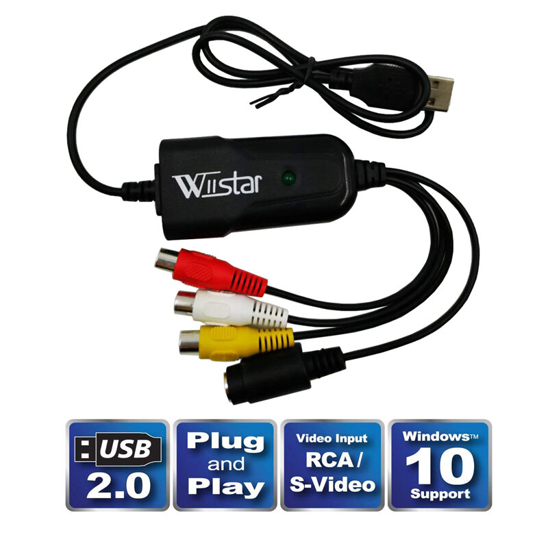 Tarjeta de captura de vídeo de Audio USB 2,0, adaptador fácil de tapar, VHS a DVD, captura de vídeo para Windows 10/8/7/XP