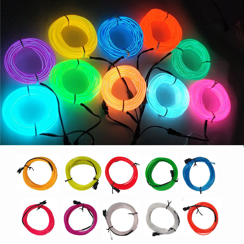 Kabel kawat EL bercahaya LED, kostum pesta dansa Natal Neon DIY pakaian bercahaya lampu mobil 10M/5M/3M/1M