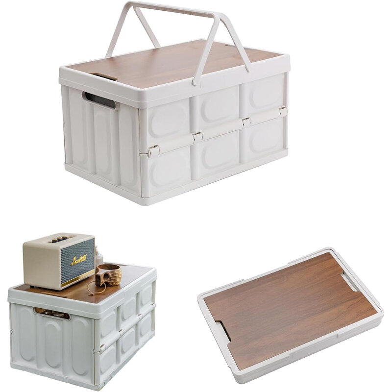Stoisko zewnętrzne Pudełko do przechowywania kempingowego Pudełko do przechowywania z drewnianą pokrywą Pudełko do przechowywania w bagażniku samochodowym Składane pudełko piknikowe