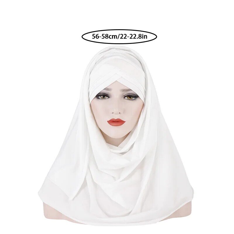 حجاب مسلم للنساء ، لف الرأس ، حجاب فوري ، شال ، لون سادة ، شيفون ، 2 قطعة مع غطاء محرك السيارة الداخلي ، حجم كبير ، ديكور