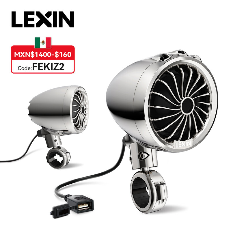 Lexin 오토바이 액세서리 모터 스피커 Q3 USB FM 기능 블루투스 5.1 IP67 방수 150W LED 턴 신호 내장