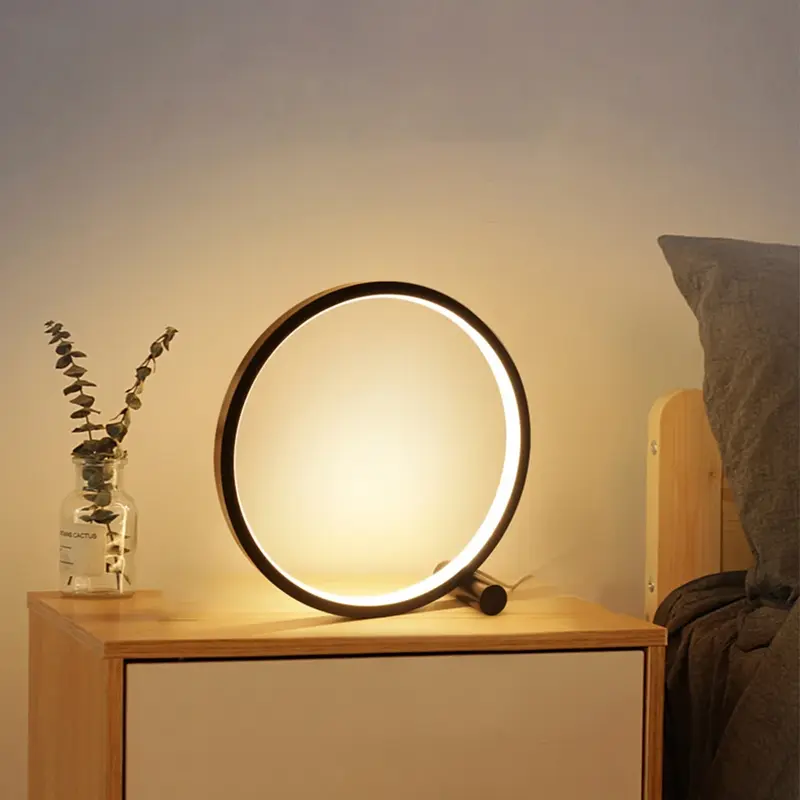 Lámpara de escritorio LED Circular creativa, luz nocturna minimalista, USB, control táctil, decoración de cabecera, lectura, sala de estar, lámparas de mesa