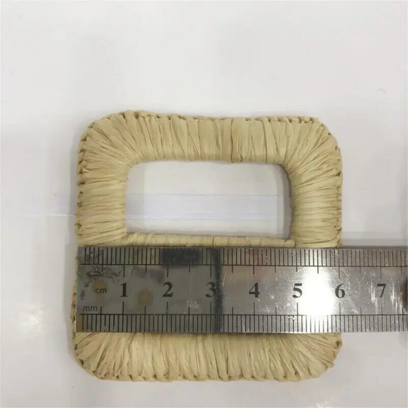 Fibbia quadrata intrecciata a mano in rafia di design australiano bottone con fibbia per cintura di commercio estero naturale ecologico 2 pezzi