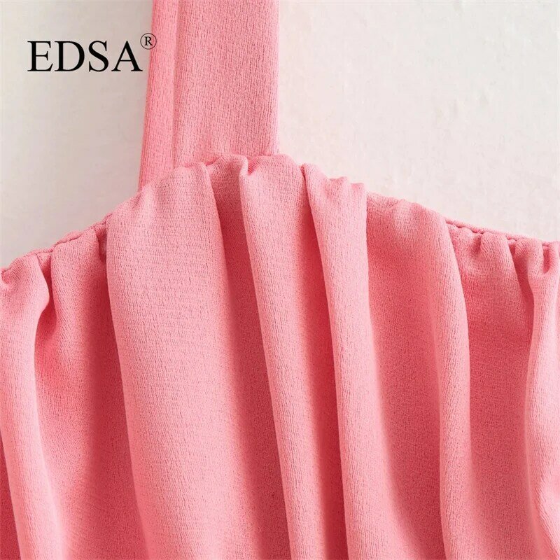 Edsa Frauen elegantes rosa Satin Top mit Schleifen 2024 Sommer geraden Ausschnitt breite Träger sexy rücken freie weibliche Bluse