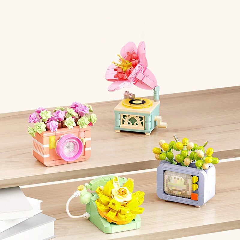 Flower Workshop TV Camera Phonograph Building Block Technology Assembly Electronic Drawing High TechToys Kids Christmas Gifts