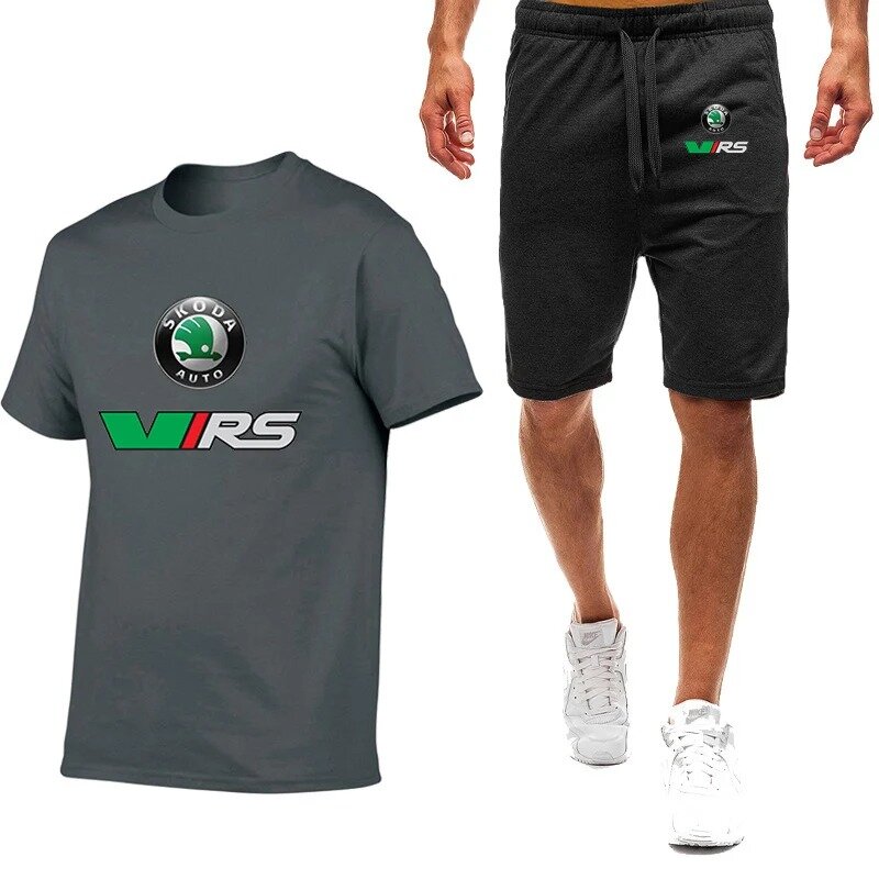Skoda Rs Vrs 모터스포츠 그래픽 레이싱 남성 캐주얼 티셔츠 및 반바지, 9 색 반팔 투피스 세트, 여름 신상