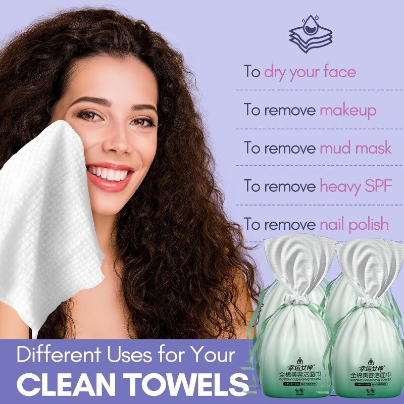 Confezione da 1 (62 pezzi) asciugamano monouso per il viso in cotone da viaggio per la pulizia del trucco asciugamano per il viso bagnato e asciutto morbido