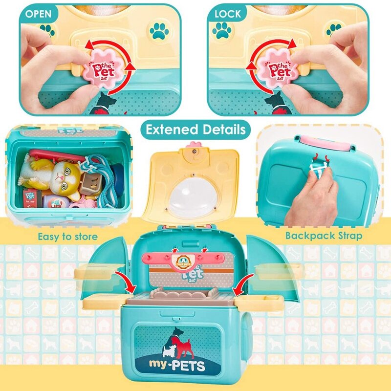 Vet Toys For Kids Pet Care Role Play Set Cat Carrier Educational Grooming Feeding Toys With Backpack Gift