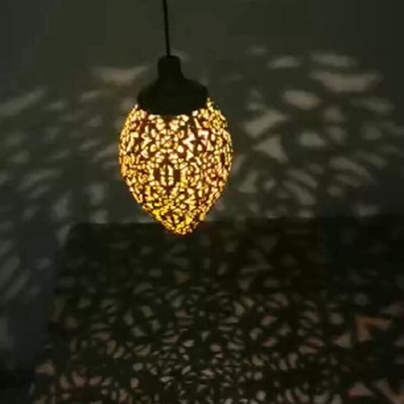 Linterna colgante marroquí alimentada por energía Solar, lámpara de proyección de patrón marroquí Retro, Kit de luz de hadas para jardín al aire libre, 4 Uds.