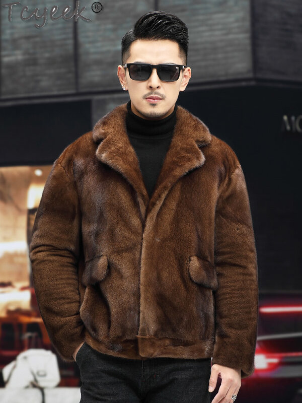 Tcyeek High Quality Mink Fur Coats Fashion Mens Real Fur Coat Men Clothes Short Natural Mink Fur Jacket Loose Chaquetas Hombre
