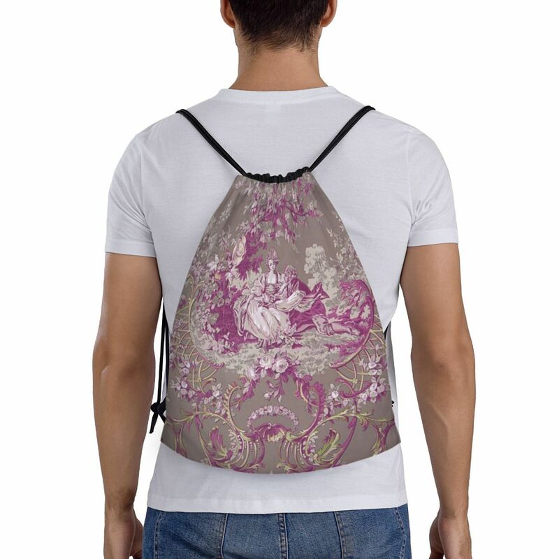 Custom Toile De Jouy Drawstring Bags for Training Yoga Backpacks Men Women Vintage French Sports Gym Sackpack