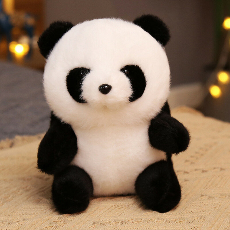 Panda de peluche Kawaii de 18cm para niños, almohada encantadora con hojas de bambú, oso de peluche suave, bonito regalo de cumpleaños