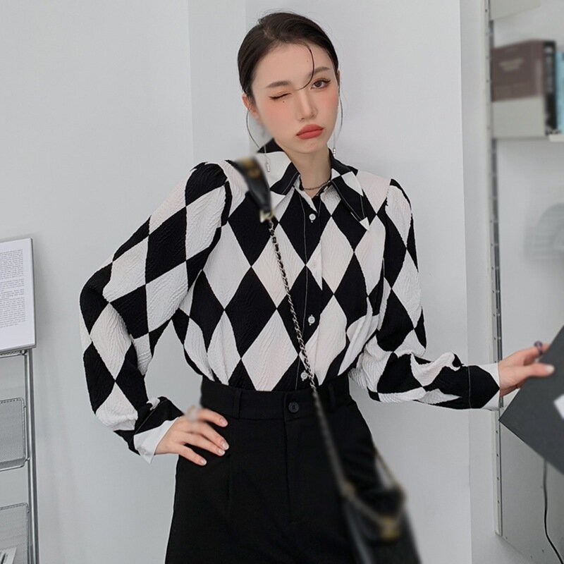 Women Shirts Loose Fit Long Sleeve Blouse Top Single Breasted Button Down Work Office Top Lapel Collar Shirts