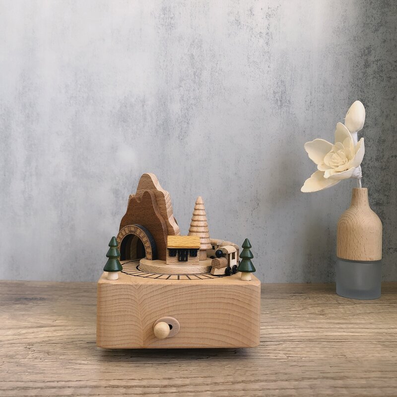 Handmade Wooden Music Box Creative Retro Spin Beech Diy Log Making Ornaments Collection Decoration Graduate Valentine's Day Gift