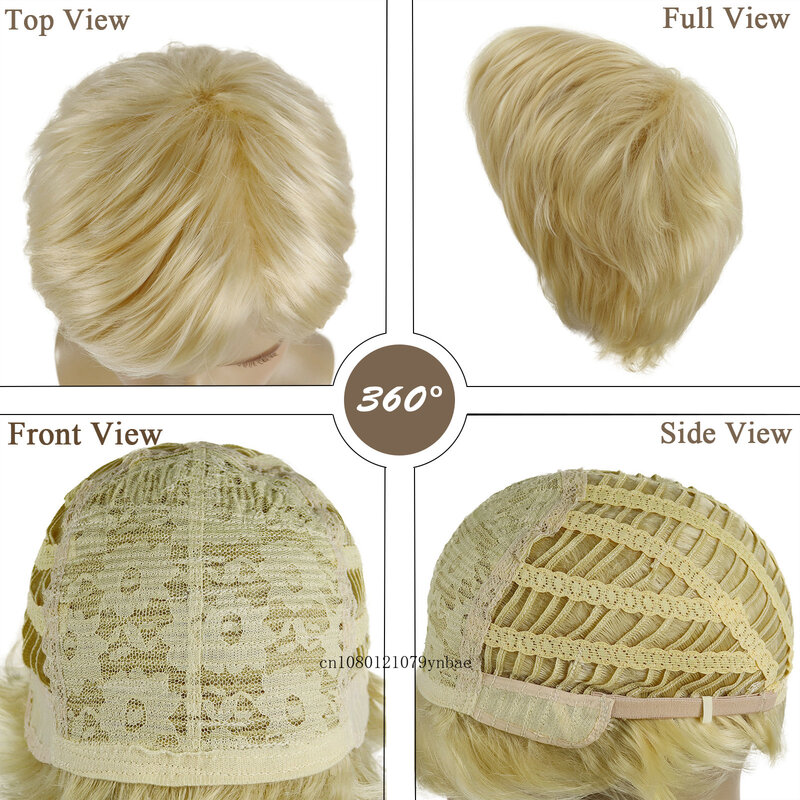 Krótkie blond peruka syntetyczna dla mężczyzn z prostym peruki z grzywką włókno termoodporne dziennym na imprezę Cosplay czapka regulowana rozmiarem