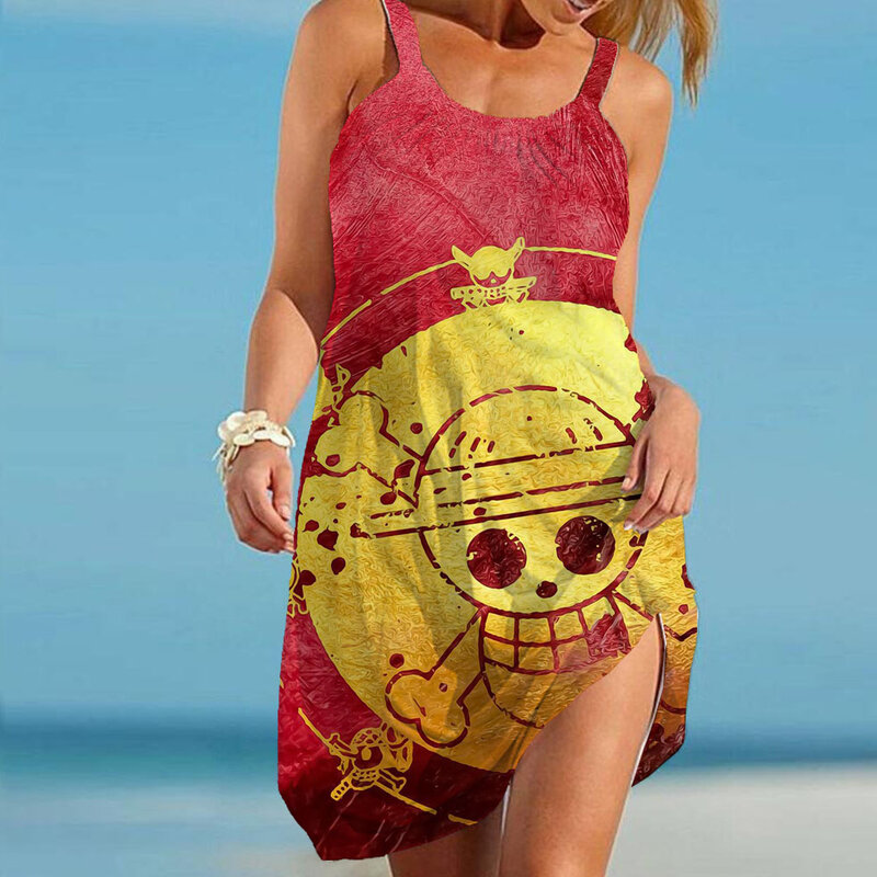 Пляжное платье в стиле бохо, женские летние сарафаны, платья средней длины без рукавов, свободная уличная одежда Y2k, модная пикантная цельный строп, модель 2024
