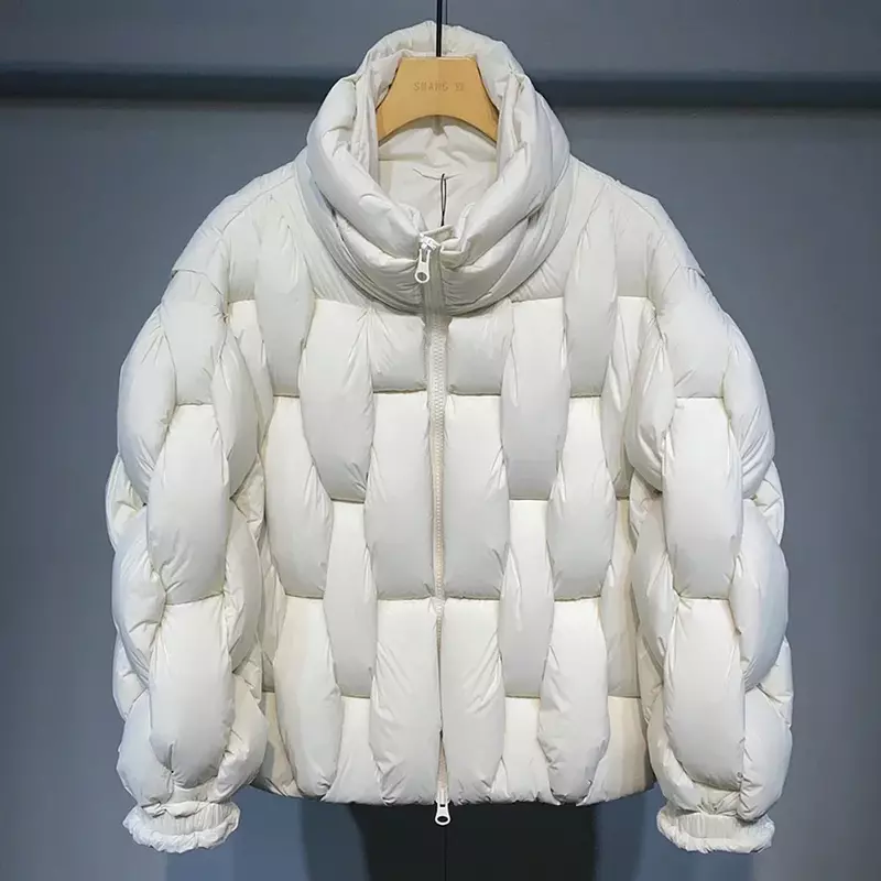 Мужская Толстая куртка-парка, роскошная дизайнерская теплая куртка с квадратным переплетением и высоким воротником, Повседневная теплая пуховая куртка большого размера