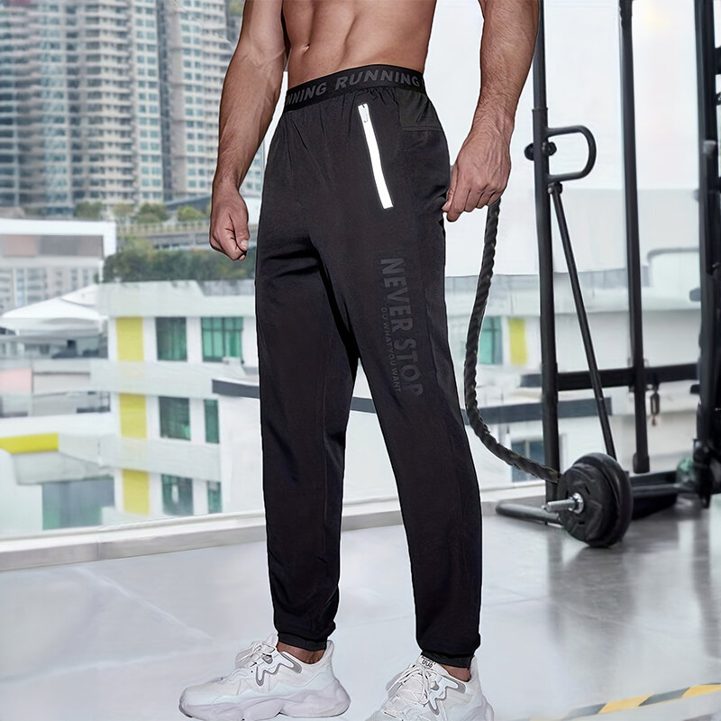 Męskie sportowe spodnie z elastyczną talią Casual Slim Outdoor Sports spodnie do biegania letnie szybkoschnące spodnie dresowe do treningu piłki nożnej