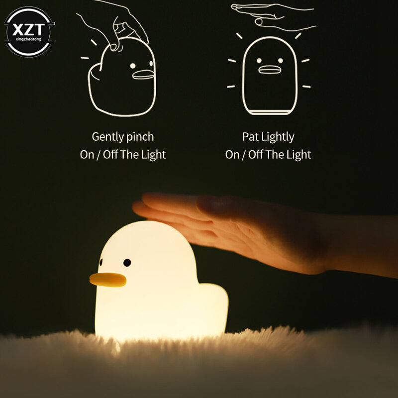 USB recarregável Duck Silicone Night Light, Touch Pat Sensor, Bedroom Bedside Lamp for Kids, Baby, Children's Gift, Cute