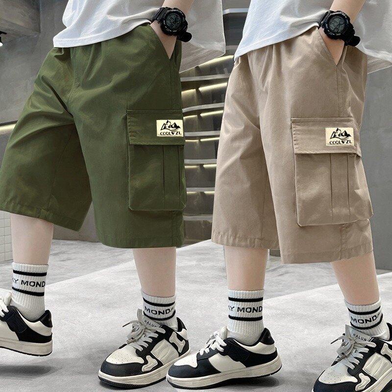 Летние хлопковые шорты для мальчиков повседневные зеленые спортивные короткие брюки Модная детская одежда для улицы брюки для мальчиков Новинка 2024