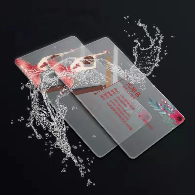 Cartão de PVC transparente personalizado, identidade plástica, impermeável para visita de negócios, cantos redondos, um lado adicionar tinta branca, 200PCs, 500PCs