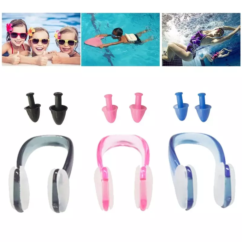 Swimming Soft Silicone Nose Clip Ear Plugs Kits Swimmer Nose Clip Ear Buds Set Swimming Soft Silicone Nose Clip Ear Plugs