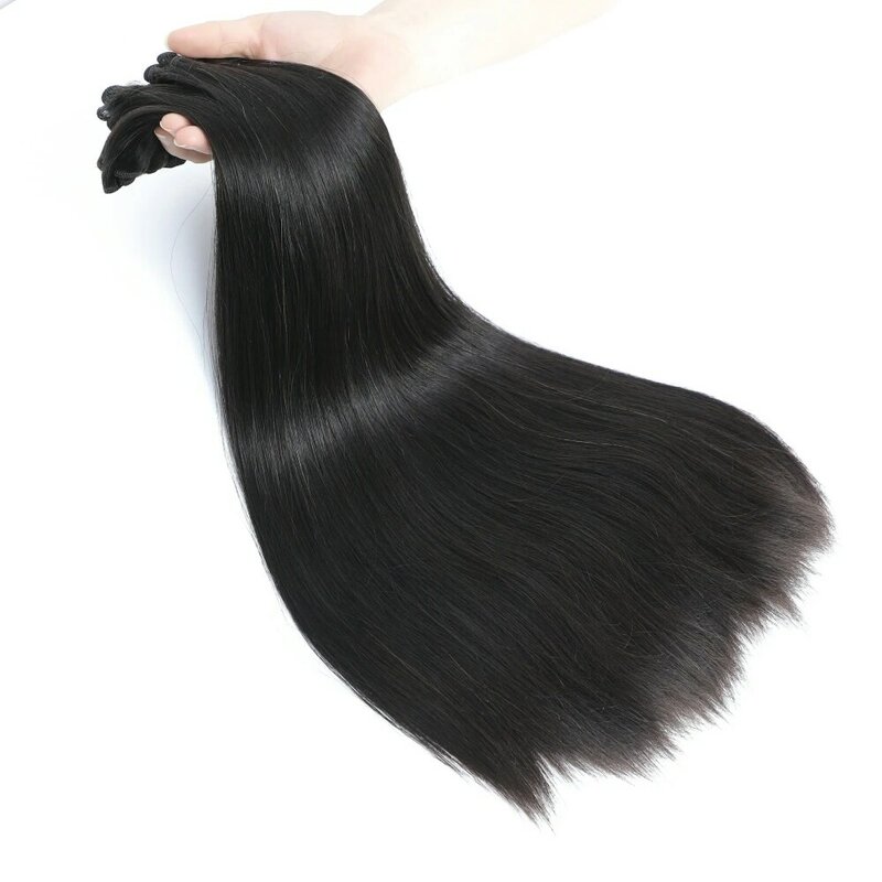 Bundel rambut ditarik Super ganda lurus bundel rambut manusia 1 buah/lot jahit dalam ekstensi rambut warna alami 6-18 inci