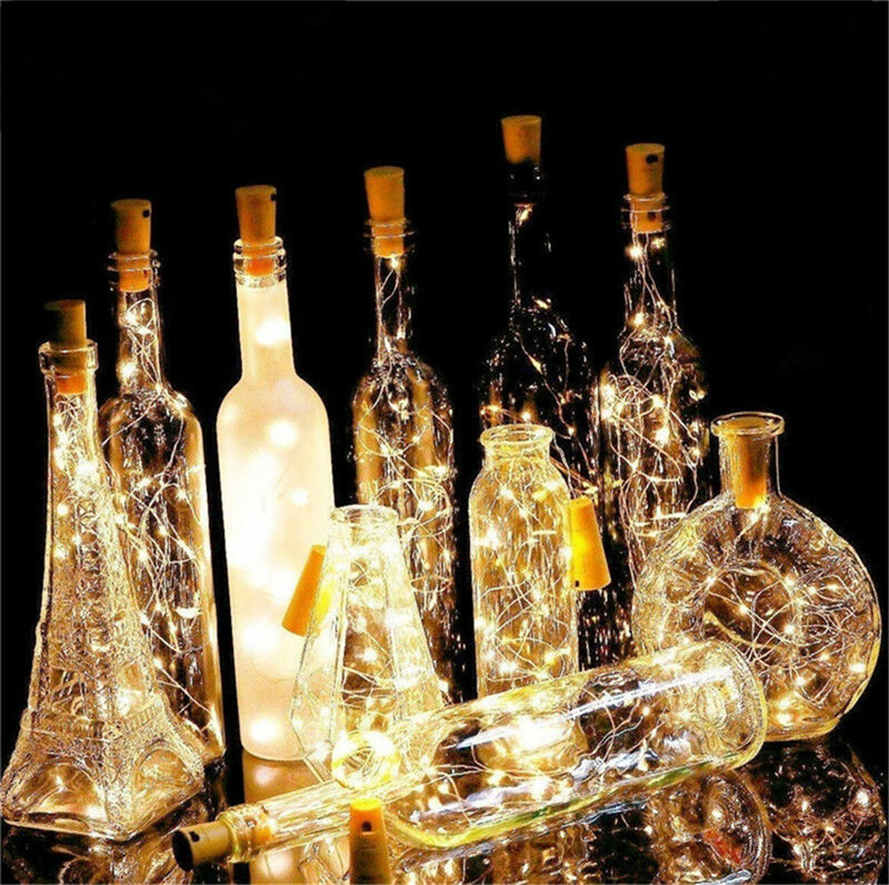 20 pçs garrafa de vinho luz com cortiça led luzes da corda alimentado por bateria luzes de fadas guirlanda festa de natal casamento barra decoração