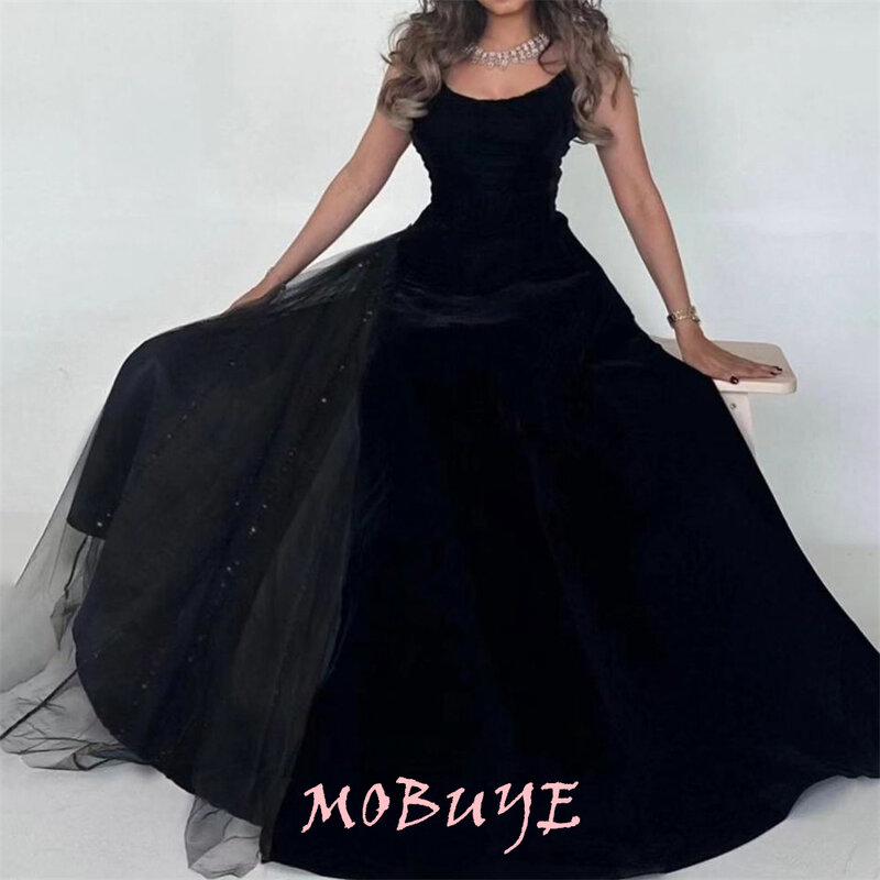 MOBUYE 2024 Popular A-Line Prom Dress Floor-Length With Sleeveless Evening Fashion Elegant Party Dress For Women