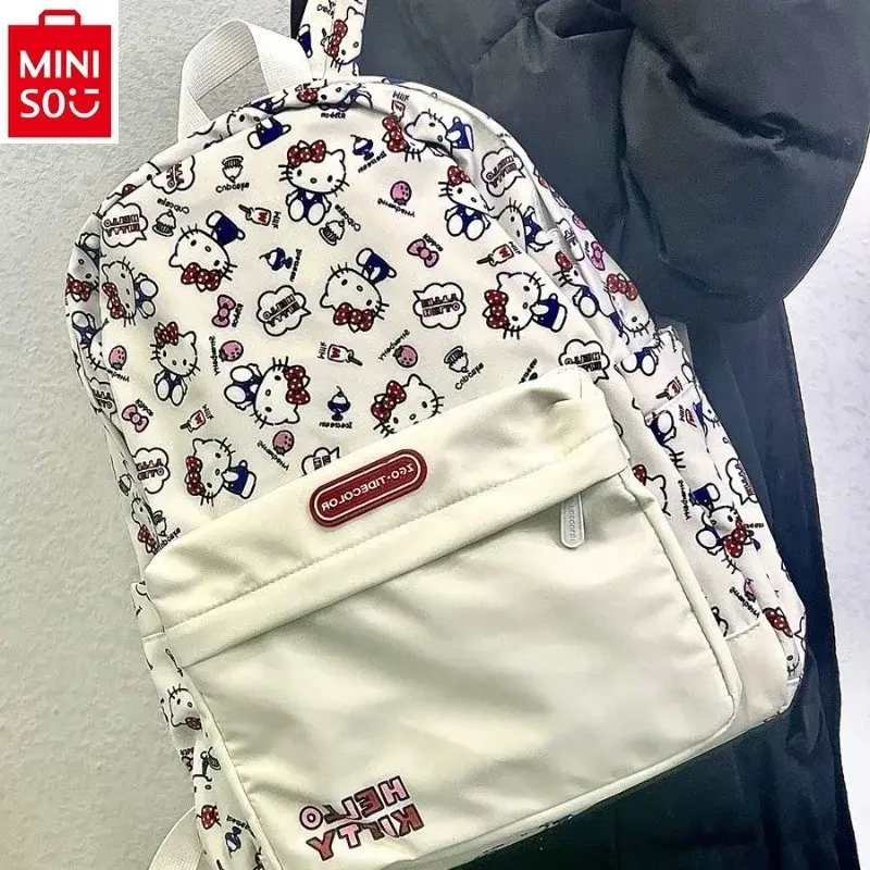 MINISO-Sac à dos de dessin animé Hello Kitty pour enfants, sac d'étudiant mignon, sac multifonctionnel de grande capacité, nouveau, 2024