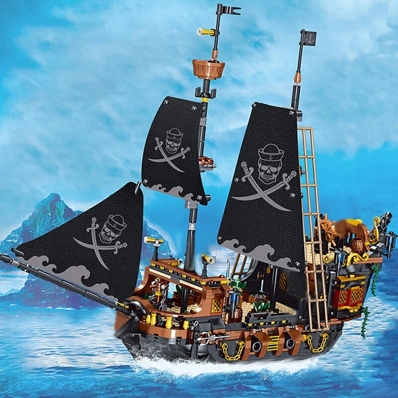 Navio pirata blocos de construção para crianças, navio tempestade à vela, MOC Model Bricks Kits, decoração de mesa criativa, brinquedos educativos DIY