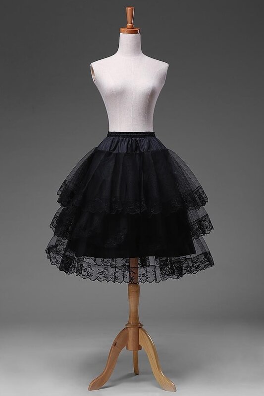 Zwarte Knie Lengte Lace Edge Hoopless Shortskirts Crinoline Petticoat
