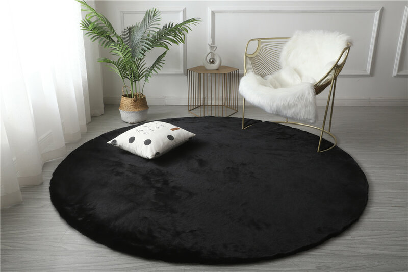Ultra miękki okrągły dywan ze sztucznego futra do pokoju Puszysty pluszowy dywanik okrągły Kudłaty okrągły dywanik podłogowy do pokoju dziecięcego