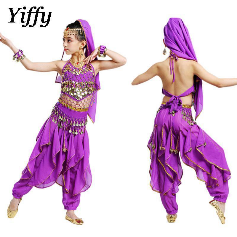 Traje infantil de dança do ventre, vestido indiano para performance, calças com pimentão pequeno, dança étnica, novo