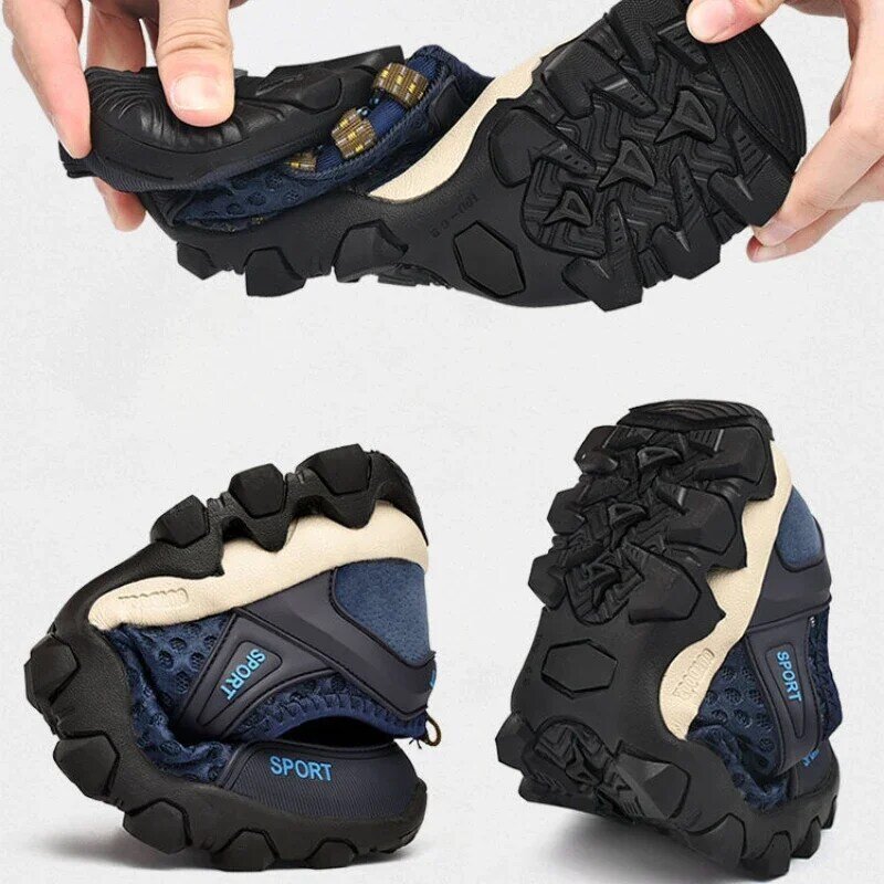 Męskie trampki oddychające buty z siateczki męskie antypoślizgowe buty górskie letnie obuwie Casual dla mężczyzn moda buty trekkingowe potoku