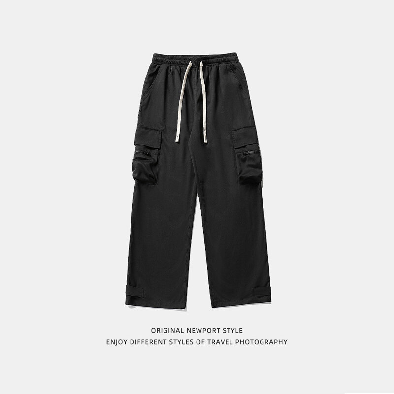 TFETTERS Brand Vintage Cargo Pants for Men Zip-up Pocket Spring Summer New Wide Leg Pants Man Outdoors Tourism Clothes Male