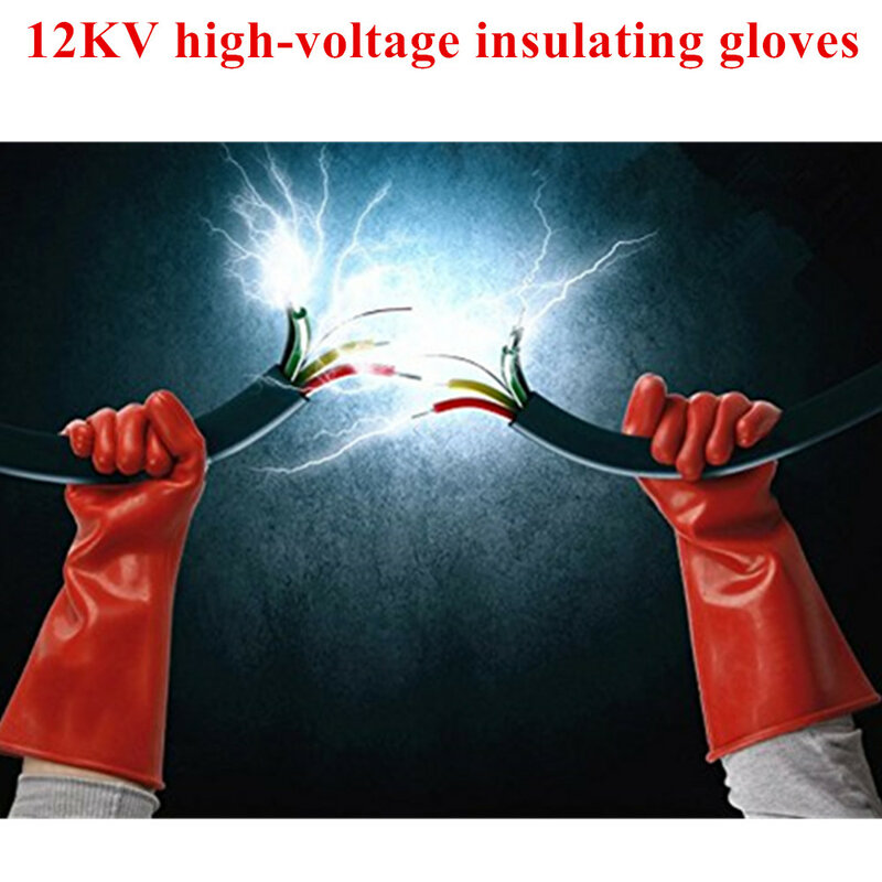 ถุงมือป้องกันไฟฟ้า1คู่, 12KV มืออาชีพป้องกันไฟฟ้าแรงดันสูงถุงมือนิรภัยช่างไฟฟ้ายาง40ซม.