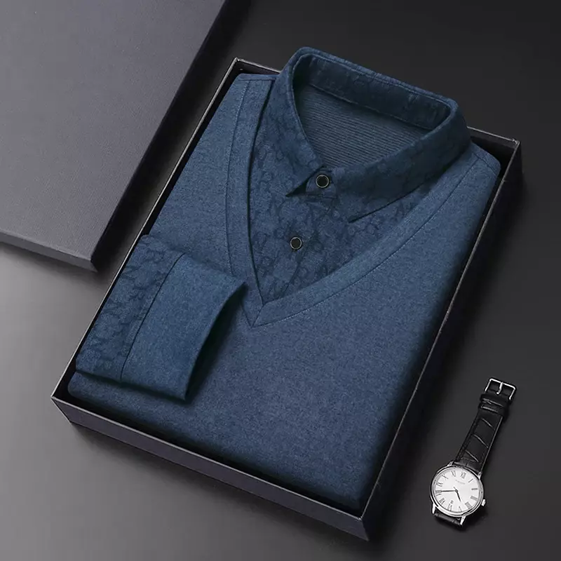 Camisa polo de manga comprida confortável masculina, camisa base confortável, casual e elegante, outono e inverno