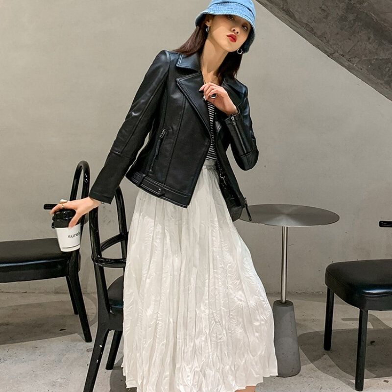 Tcyeek-정품 가죽 자켓 여성 의류 가을 양피 패션 짧은 코트, 여성용 오토바이 자켓 Jaqueta Feminina Lq