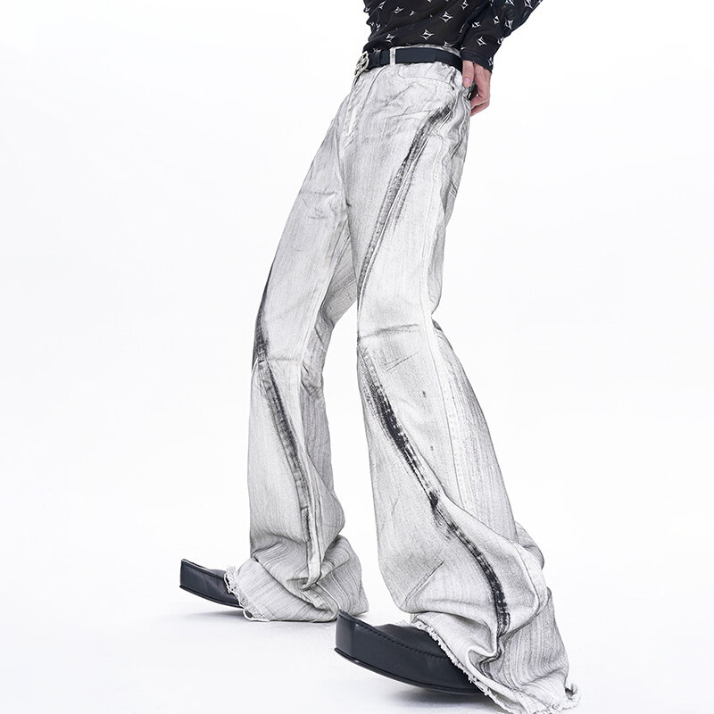 FEWQ Niche Design Jeans da uomo American Retro Style Graffiti pantaloni 2024 Summer High Street Vintage Bell-bottoms Men 24 x9094