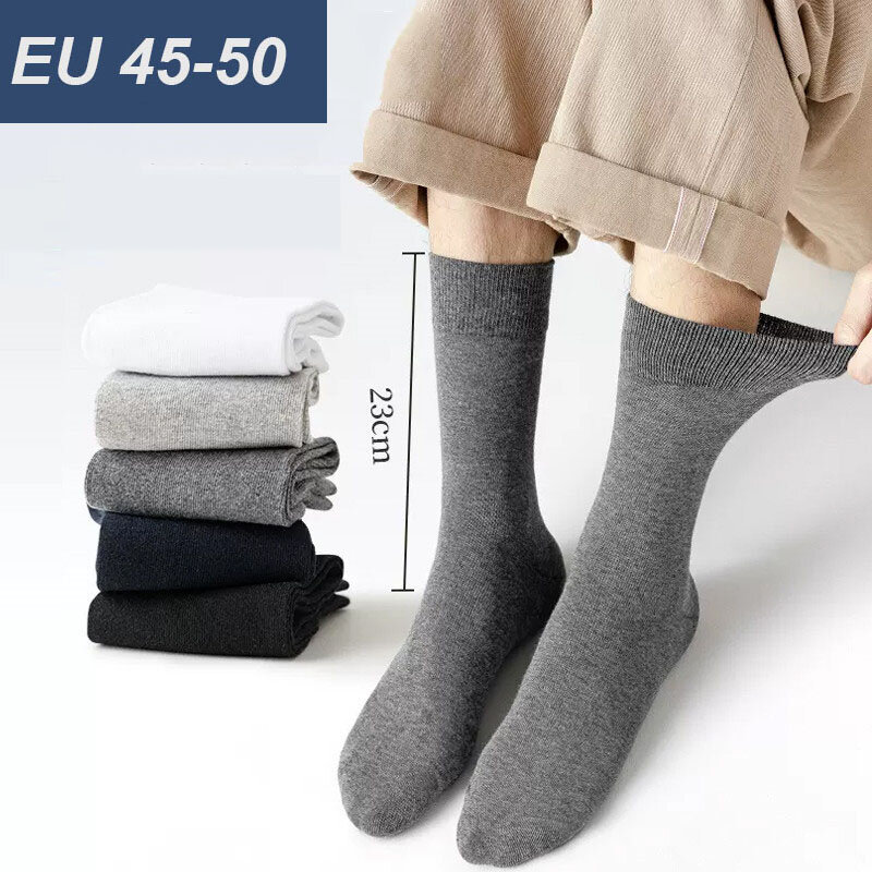 Calcetines de negocios de gran tamaño para hombre, medias transpirables resistentes al desgaste, desodorante, tubo medio cómodo, talla Europea 44-50, 5 pares