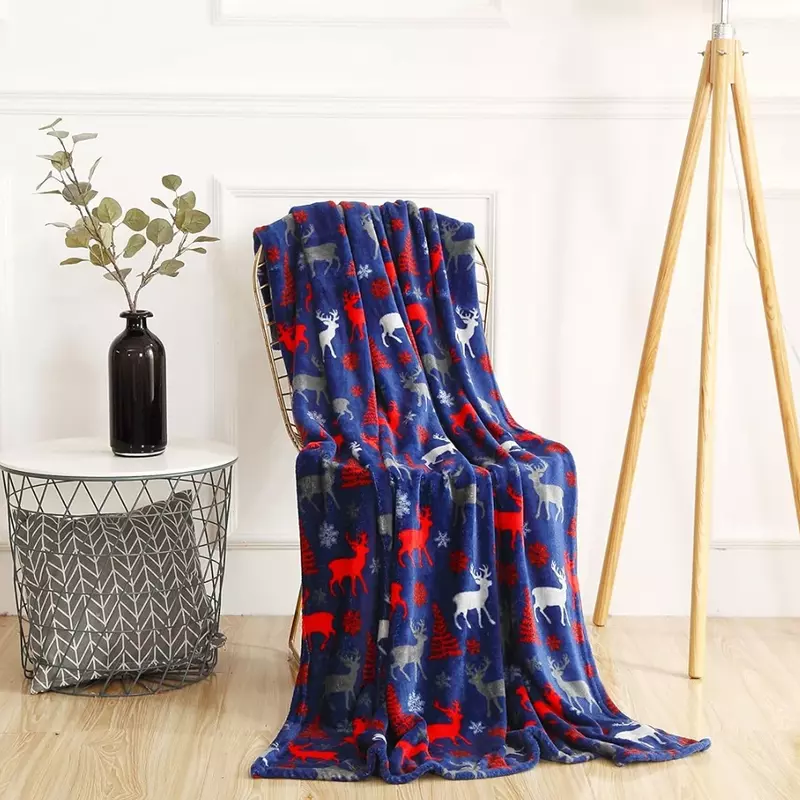 Comfortable Velvet Blanket, Super Soft Christmas Prints Fleece Blanket, Warm and Cozy Throws for Winter Bedding, Couch and Gift