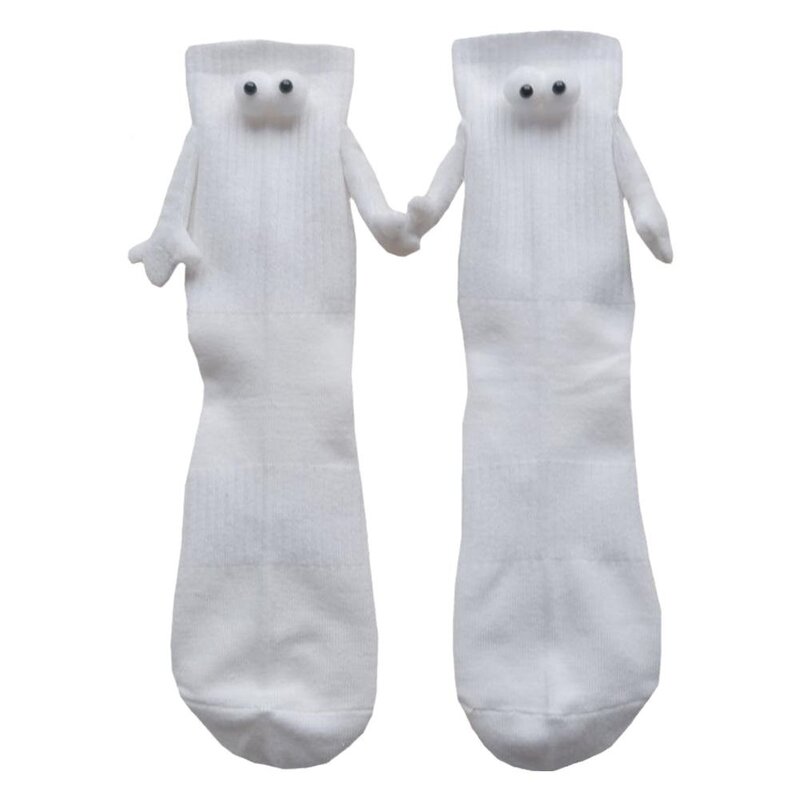 Kaus kaki pasangan mata kartun warna hitam putih dengan tangan penghisap magnetis kreatif lucu kaus kaki pasangan motif kartun untuk pria dan wanita isi 1 pasang