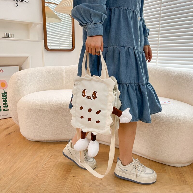 Biscuit Shape Cartoon Plush Bag New Soft Solid Color Tote Bag Children's Crossbody Bag