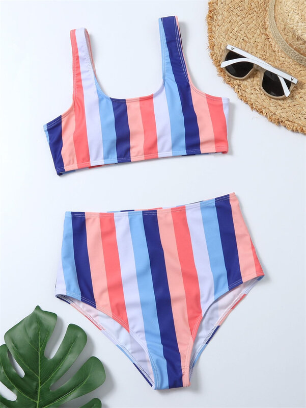 Vintage Striped Bikini High Waisted Beach Swimsuit Tankini Fashion Swimwear Thong Women Two-Piece Brazilian Bathing Suit Bikinis