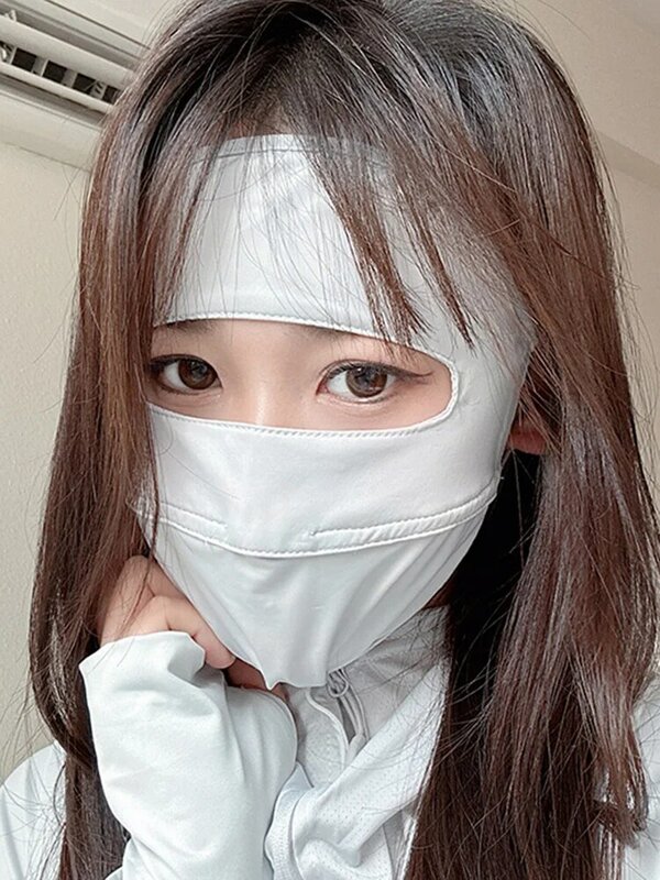 Máscara de seda de gelo respirável para mulheres, rosto externo UPF50 +, ciclismo, golfe e sol, rosto inteiro fino, verão