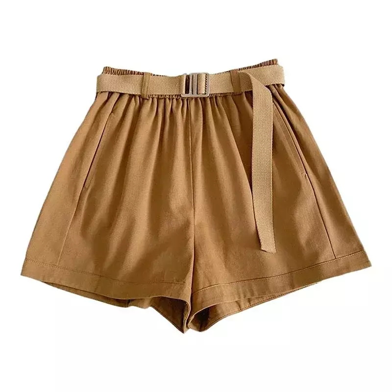 Pantalones cortos rectos de cintura alta para mujer, Shorts versátiles de pierna ancha Vintage, moda informal de verano